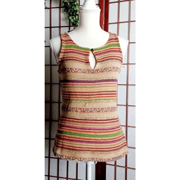 Lauren Ralph Lauren Tops - Lauren Ralph Lauren Sleeveless Aztec Inspired Knit Linen-Blend Top - Earthtones